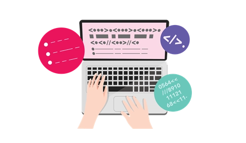 Illustration of hands typing on a computer