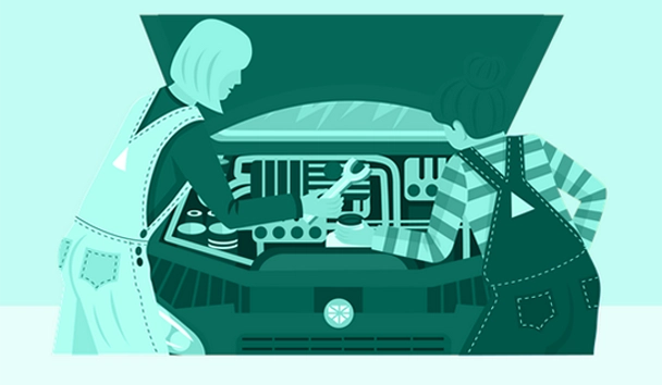 Illustration of two female mechanics