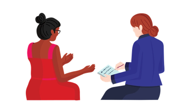 Illustration of two women talking
