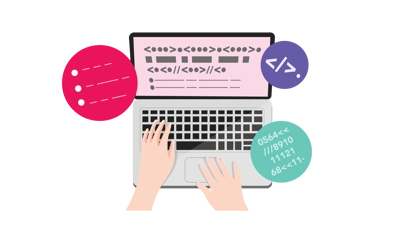 Illustration of hands typing on a computer