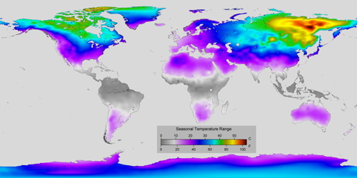Map of earths fluctuating temperatures.