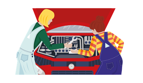 Illustration of two female mechanics 